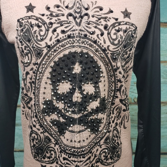 VOCAL Bomber Biker Jacket Bling Skull & Cross M - Picture 2 of 8